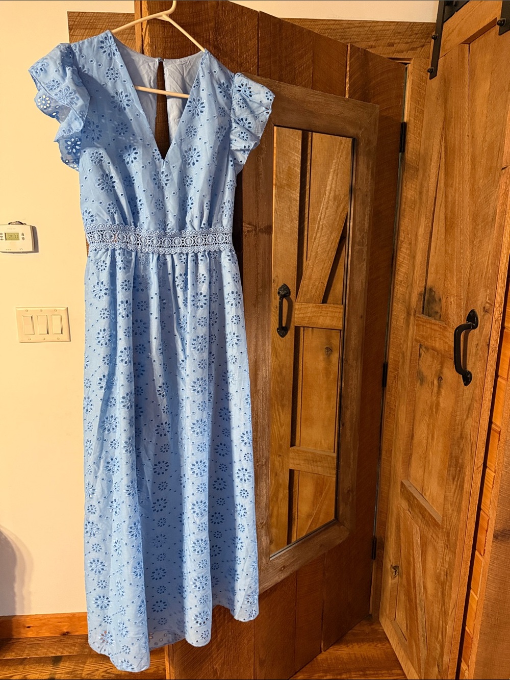Light Blue Eyelet Maxi Dress with Waist Detail